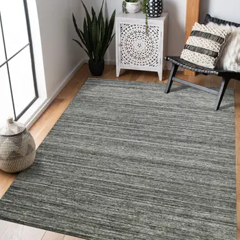 10' X 14' Dark Gray And Ivory Wool Striped Hand Woven Area Rug