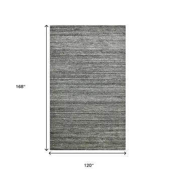 10' X 14' Dark Gray And Ivory Wool Striped Hand Woven Area Rug