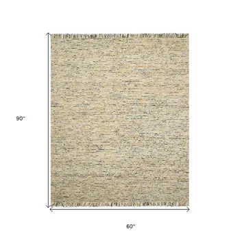 5' X 7' Beige Gray And Orange Wool Striped Hand Woven Area Rug With Fringe