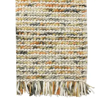 5' X 7' Beige Gray And Orange Wool Striped Hand Woven Area Rug With Fringe