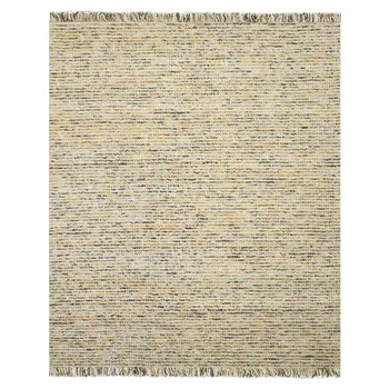 5' X 7' Beige Gray And Orange Wool Striped Hand Woven Area Rug With Fringe