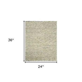 2' X 3' Gold Ivory And Gray Wool Striped Hand Woven Area Rug With Fringe