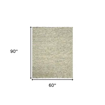 5' X 7' Gold Ivory And Gray Wool Striped Hand Woven Area Rug With Fringe