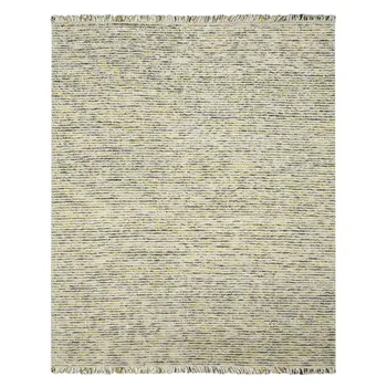 5' X 7' Gold Ivory And Gray Wool Striped Hand Woven Area Rug With Fringe