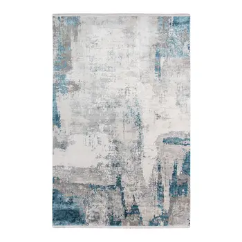8' X 10' Gray Blue And Ivory Abstract Area Rug With Fringe