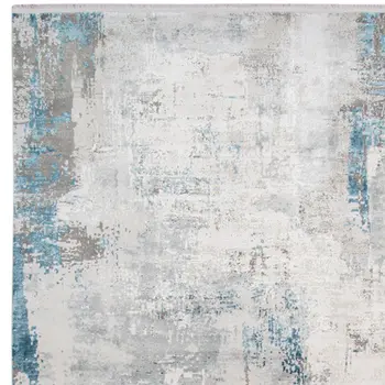 8' X 10' Gray Blue And Ivory Abstract Area Rug With Fringe