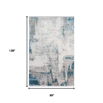 8' X 12' Gray Blue And Ivory Abstract Area Rug With Fringe