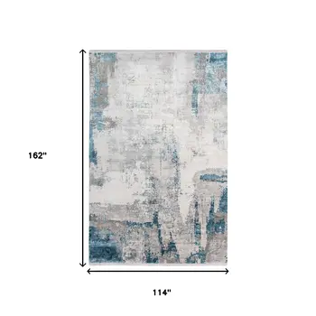 10' X 14' Gray Blue And Ivory Abstract Area Rug With Fringe