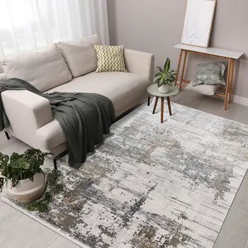 8' X 10' Ivory Gray And Brown Abstract Area Rug With Fringe