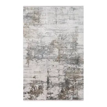 8' X 10' Ivory Gray And Brown Abstract Area Rug With Fringe