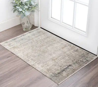 2' X 3' Gray Ivory And Brown Medallion Area Rug With Fringe