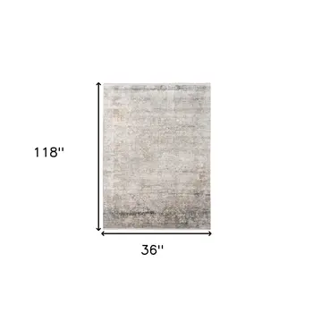 3' X 10' Gray Ivory And Brown Medallion Runner Rug With Fringe
