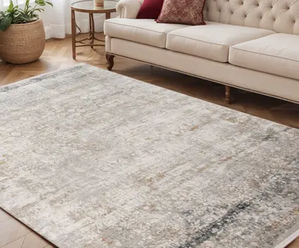 5' X 8' Gray Ivory And Brown Medallion Area Rug With Fringe