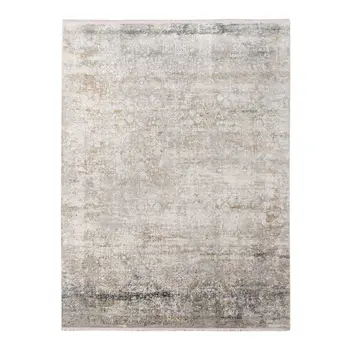 8' X 12' Gray Ivory And Brown Medallion Area Rug With Fringe