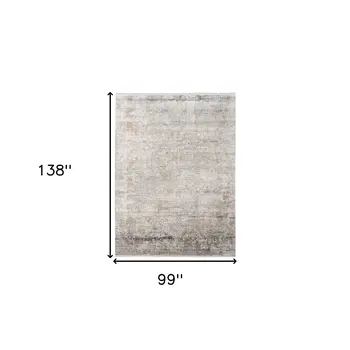 8' X 12' Gray Ivory And Brown Medallion Area Rug With Fringe