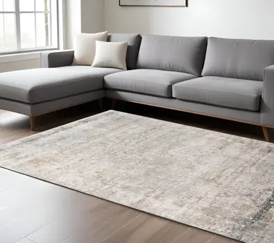 10' X 14' Gray Ivory And Brown Medallion Area Rug With Fringe