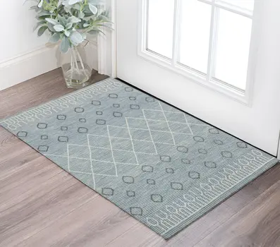 2' X 3' Blue Gray And Ivory Wool Geometric Hand Hooked Area Rug