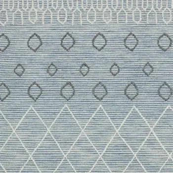 5' X 8' Blue Gray And Ivory Wool Geometric Hand Hooked Area Rug