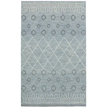 8' X 10' Blue Gray And Ivory Wool Geometric Hand Hooked Area Rug