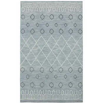 8' X 10' Blue Gray And Ivory Wool Geometric Hand Hooked Area Rug