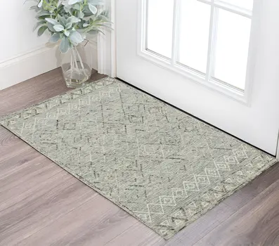 2' X 3' Gray Ivory And Black Wool Argyle Hand Hooked Area Rug