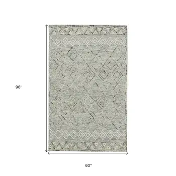 5' X 8' Gray Ivory And Black Wool Argyle Hand Hooked Area Rug