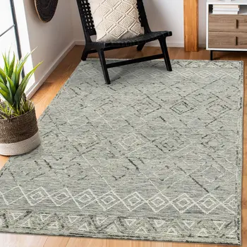 5' X 8' Gray Ivory And Black Wool Argyle Hand Hooked Area Rug