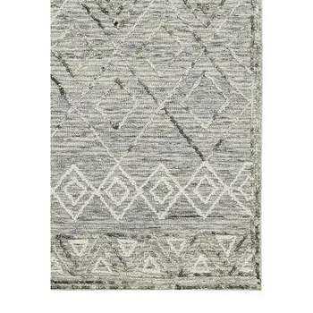 5' X 8' Gray Ivory And Black Wool Argyle Hand Hooked Area Rug