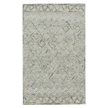 5' X 8' Gray Ivory And Black Wool Argyle Hand Hooked Area Rug