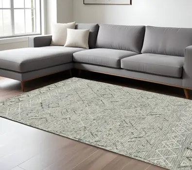9' X 13' Gray Ivory And Black Wool Argyle Hand Hooked Area Rug