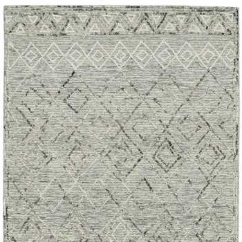 9' X 13' Gray Ivory And Black Wool Argyle Hand Hooked Area Rug