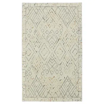 9' X 13' Ivory Gray And Rust Wool Southwestern Hand Hooked Area Rug