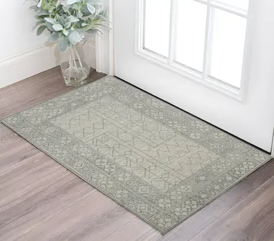 2' X 3' Gray And Ivory Wool Southwestern Hand Hooked Area Rug