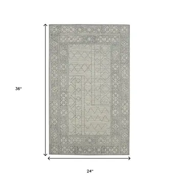 2' X 3' Gray And Ivory Wool Southwestern Hand Hooked Area Rug