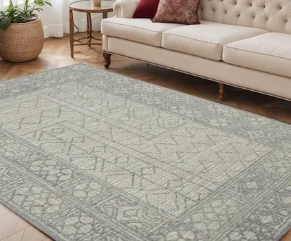 5' X 8' Gray And Ivory Wool Southwestern Hand Hooked Area Rug