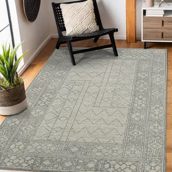 8' X 10' Gray And Ivory Wool Southwestern Hand Hooked Area Rug