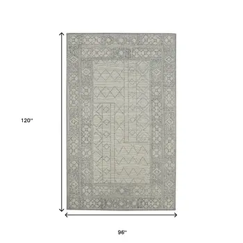 8' X 10' Gray And Ivory Wool Southwestern Hand Hooked Area Rug