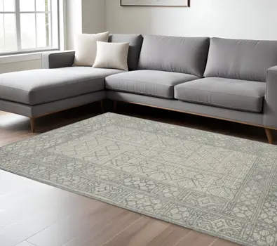 9' X 13' Gray And Ivory Wool Southwestern Hand Hooked Area Rug