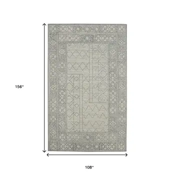 9' X 13' Gray And Ivory Wool Southwestern Hand Hooked Area Rug
