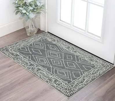 2' X 3' Gray And Ivory Wool Geometric Hand Hooked Area Rug