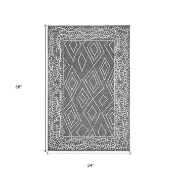 2' X 3' Gray And Ivory Wool Geometric Hand Hooked Area Rug