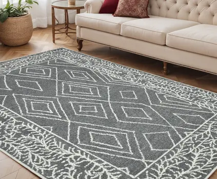 5' X 8' Gray And Ivory Wool Geometric Hand Hooked Area Rug