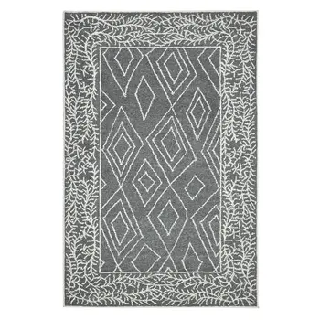5' X 8' Gray And Ivory Wool Geometric Hand Hooked Area Rug