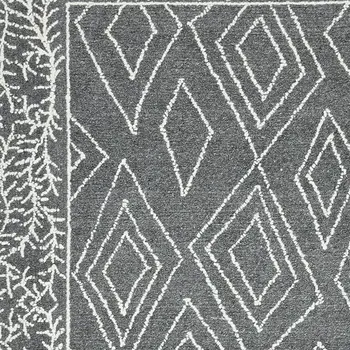 5' X 8' Gray And Ivory Wool Geometric Hand Hooked Area Rug