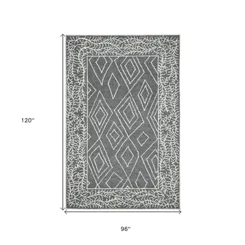 8' X 10' Gray And Ivory Wool Geometric Hand Hooked Area Rug