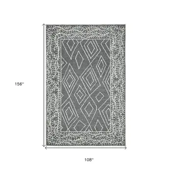 9' X 13' Gray And Ivory Wool Geometric Hand Hooked Area Rug