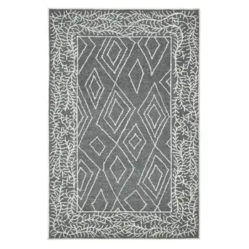 9' X 13' Gray And Ivory Wool Geometric Hand Hooked Area Rug