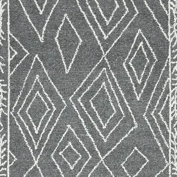 9' X 13' Gray And Ivory Wool Geometric Hand Hooked Area Rug