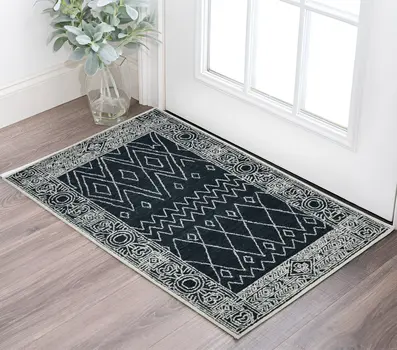 2' X 3' Charcoal And Ivory Wool Southwestern Hand Hooked Area Rug