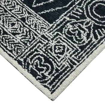 8' X 10' Charcoal And Ivory Wool Southwestern Hand Hooked Area Rug